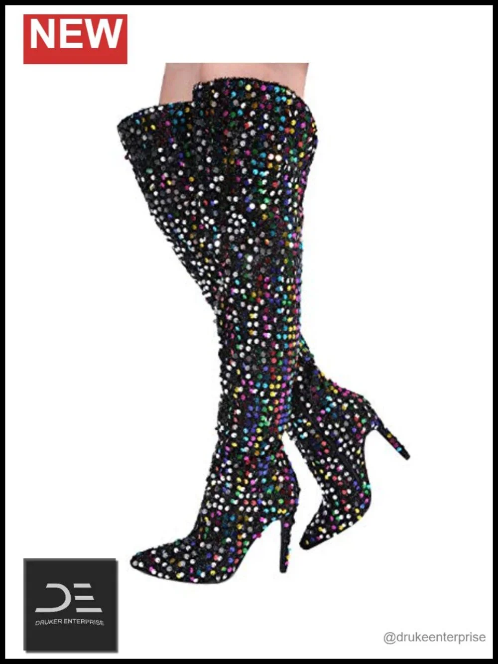 Women's Sequined Over the Knee Boots Stiletto Heels Pointed Toe Thigh High